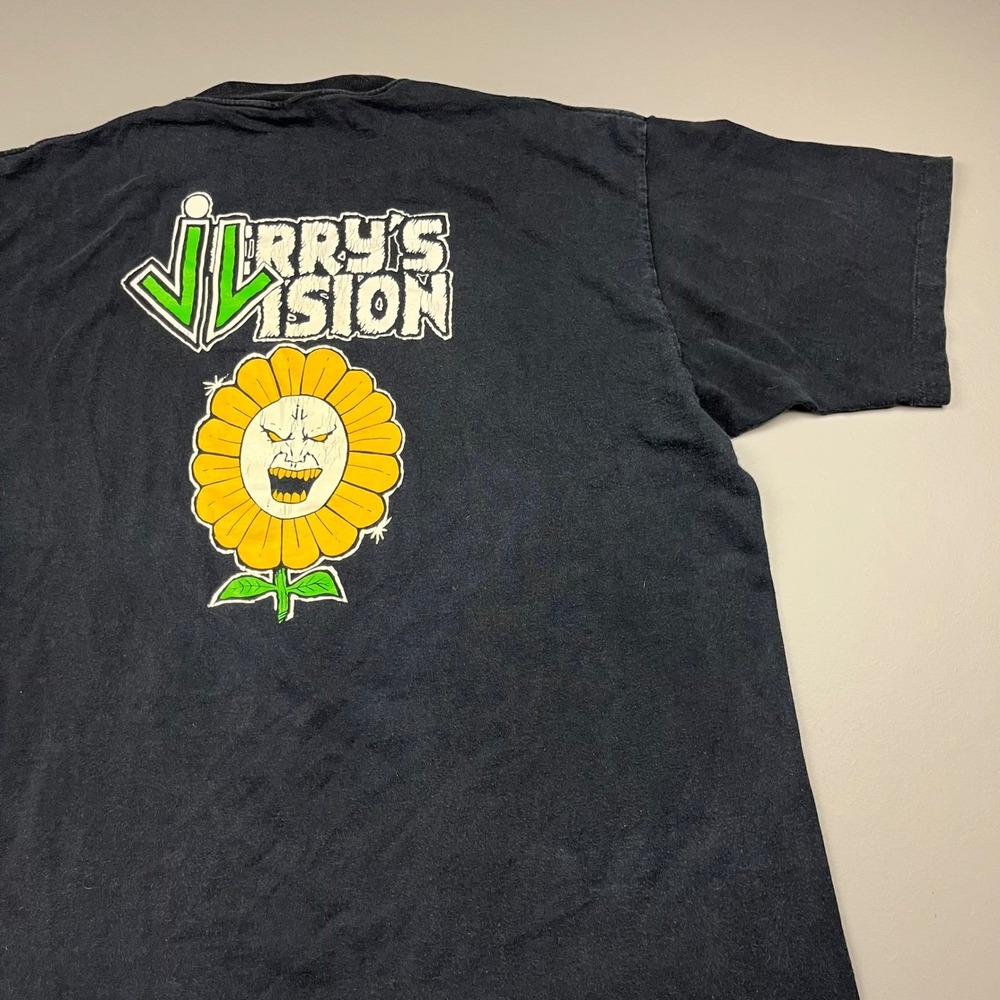 Jerrys Vision Graphic T-Shirt XL Black Vintage 90s Single Stitch Sunflower Skate